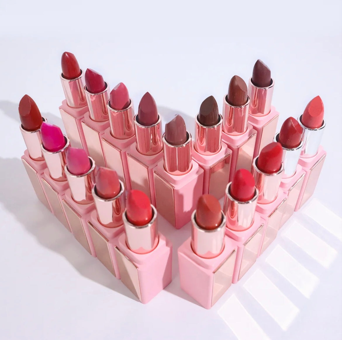 PRIVATE LABEL, 100pcs Wholesale Luxury PREMIUM Quality Vegan, Cruelty Free Pink Mirror Waterproof Long Lasting Moisturizing/Matte Lipstick Cream Nude Velvet Lipstick 48 Shades