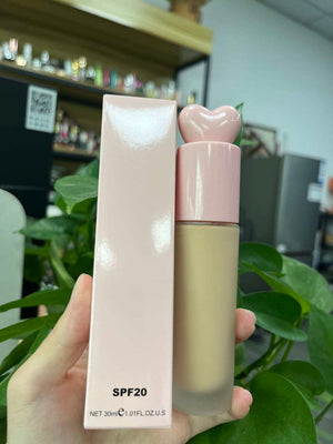 PRIVATE LABEL, 100 pcs Wholesale Luxury PREMIUM Quality Vegan, Cruelty Free 
Custom Cute Pink Heart Shaped Full Waterproof Coverage Long Lasting Matte SPF20 Liquid Foundation 30 Shades