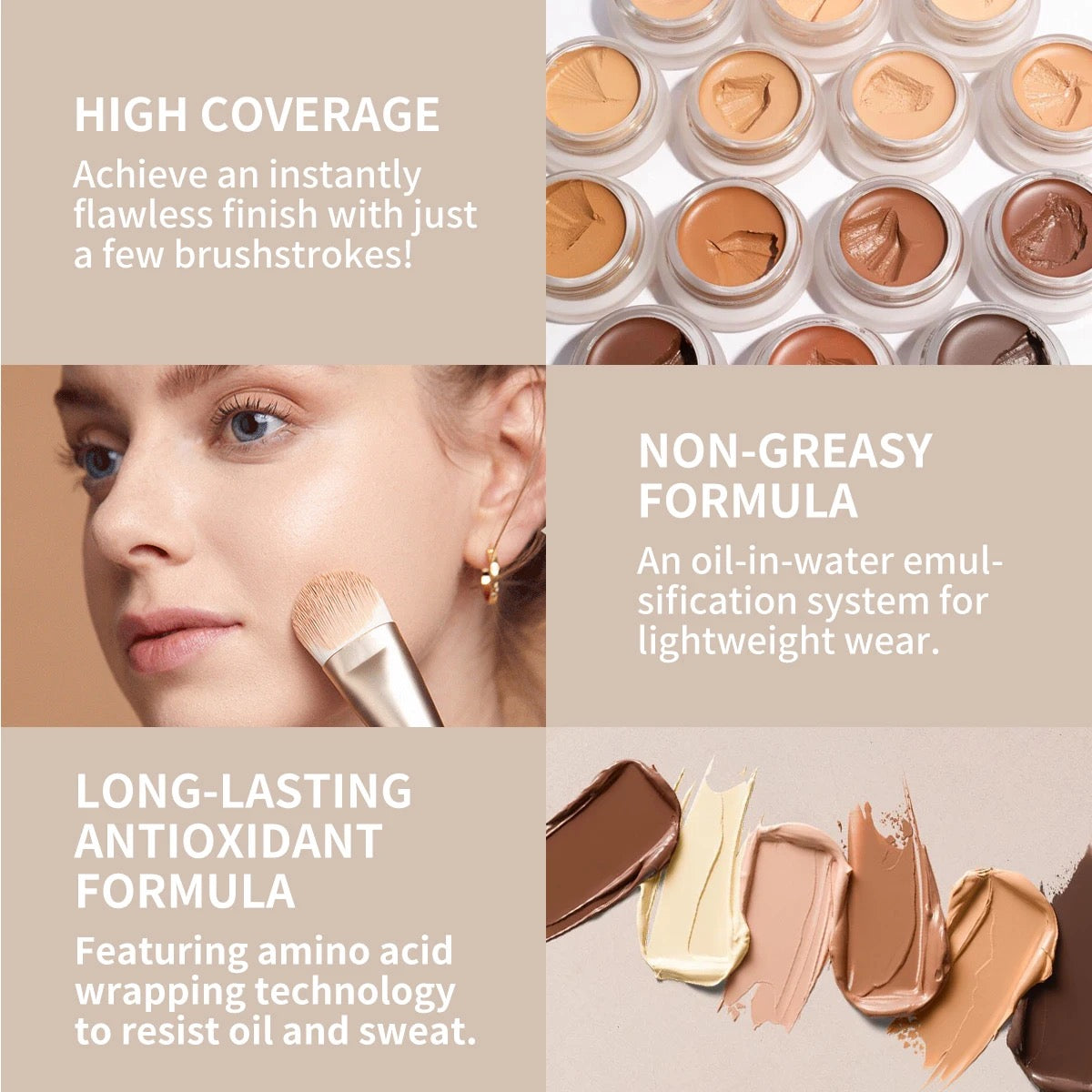 PRIVATE LABEL, 100pcs Wholesale Luxury PREMIUM Quality Vegan, Cruelty Free 
The Darkest Shade Waterproof Long Lasting True Inclusivity Full Coverage Luminous Concealer 19 Shades