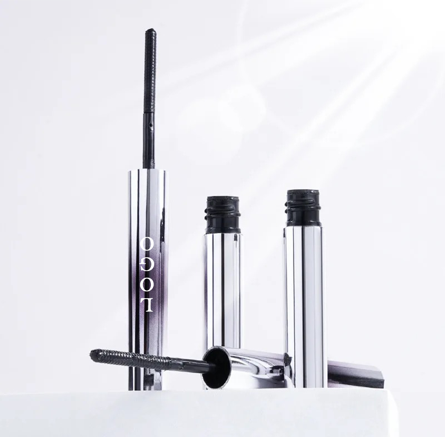 PRIVATE LABEL, 100 pcs Wholesale Luxury PREMIUM Quality Vegan, Cruelty Free 
Viral Metal Silver Plating Package, 4D Volume, Long Lasting Black Mascara with 360 Degree Self-Angled Threaded Brush for Even Coated Non-Clumping Lashes.