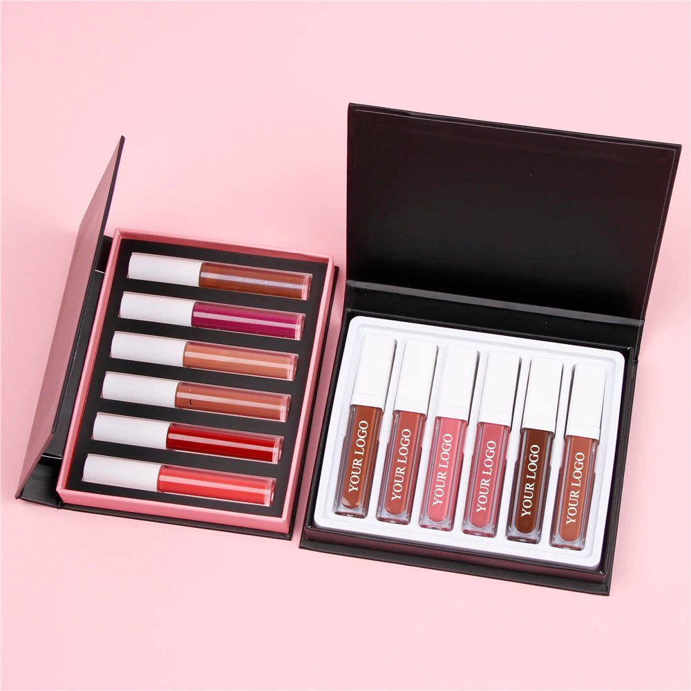 PRIVATE LABEL, Wholesale Luxury PREMIUM Quality Vegan, Cruelty Free Non-Sticky High-Shine Shimmer  Glossy Juicy Lipgloss/ Matte Liquid Lipstick Sheer Finish 6 pcs Lipgloss Lip Kit. 98 Shades