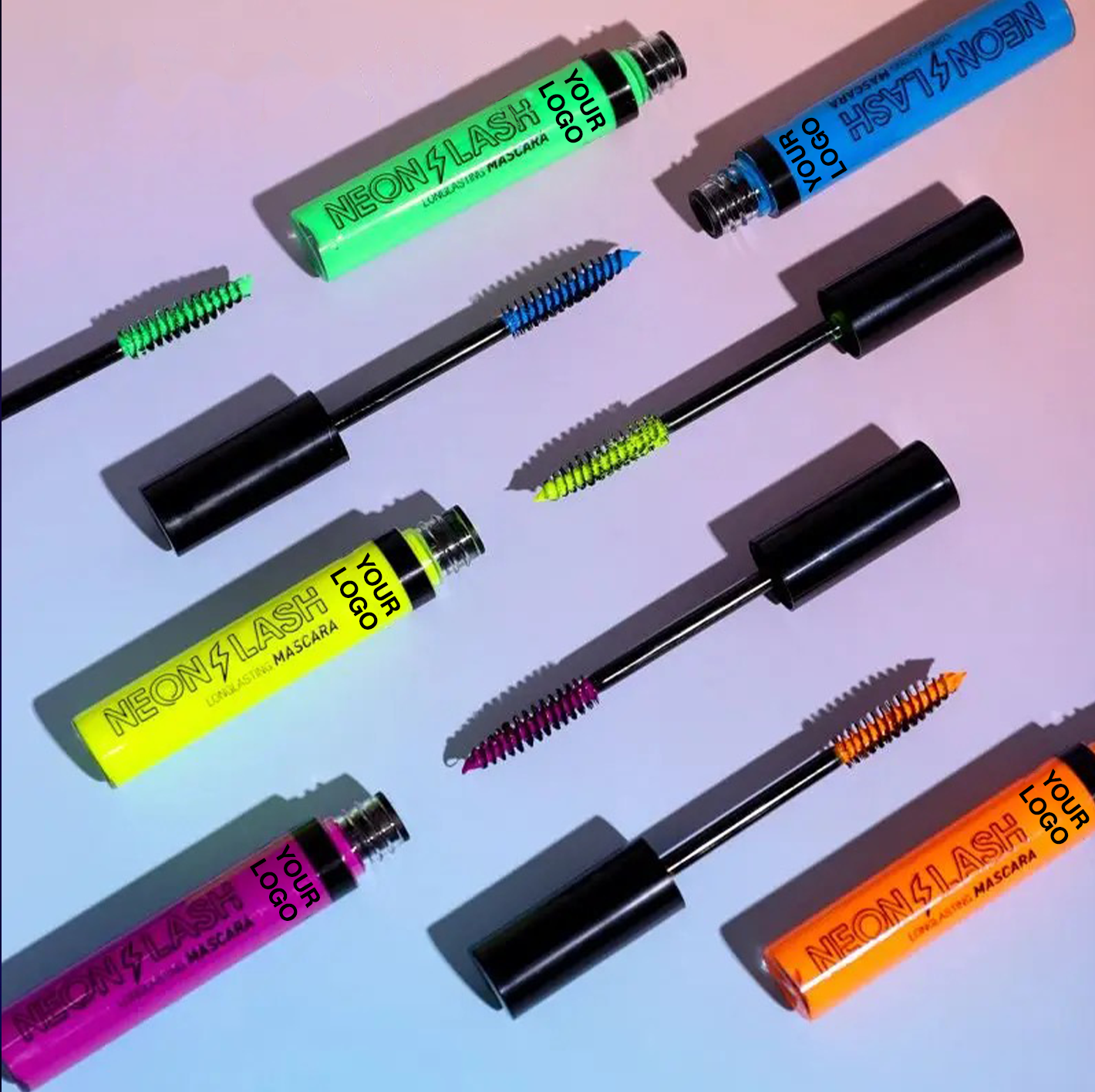 PRIVATE LABEL, 100pcs Wholesale Luxury PREMIUM Quality Vegan, Cruelty Free, Multicolor UV Neon Mascara, Cosmetic High Pigmented Shiny Eye Luminous Mascara, Quick Dry, Glow in the Dark Florescent Mascara. 6 Colors