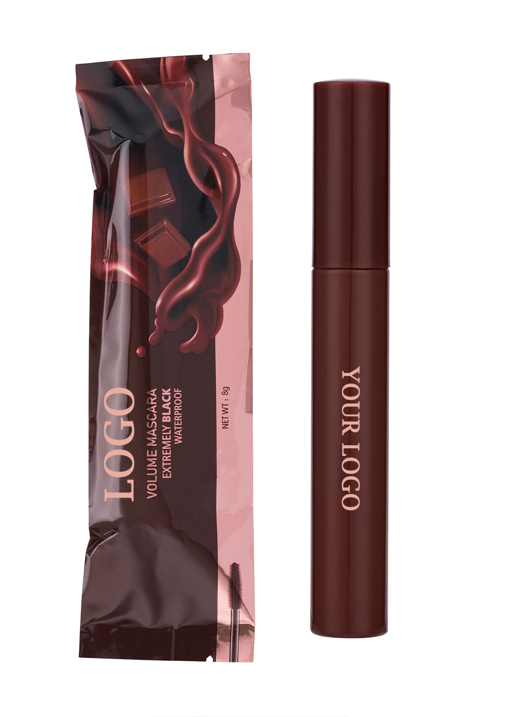 PRIVATE LABEL, 1000 pcs Wholesale Luxury PREMIUM Quality Vegan, Cruelty Free New Candy Cosmetics Milk Chocolate Volumizing Mascara, White Chocolate Curling Mascara, 3D Waterproof Lengthening Black Mascara