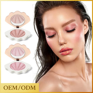 PRIVATE LABEL, 100 pcs Wholesale Luxury PREMIUM Quality Vegan, Cruelty Free, 
Unique Custom Cute Pink/White and Gold Shell Bronzer, Single Pressed Powder Highlighter 10 Shades