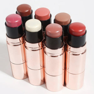 PRIVATE LABEL, 100pcs Wholesale Luxury PREMIUM Quality Vegan, Cruelty Free, Custom 3-in-1 Waterproof Lip, Eyes, Cheek, Blush Tint, Multipurpose Smooth Moisturizing Blush Stick with Fluffy Brush