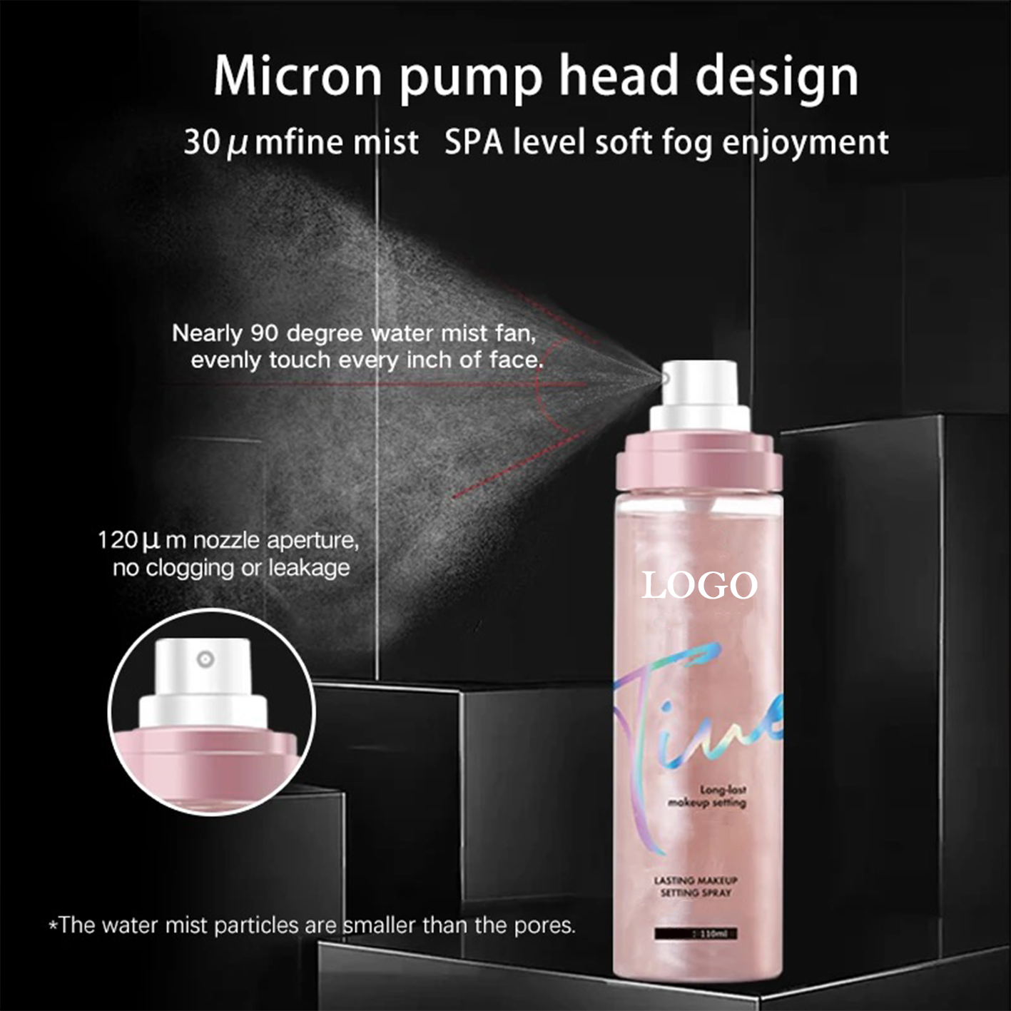 PRIVATE LABEL, 200pcs Wholesale Luxury PREMIUM Quality Vegan, Cruelty Free 110ml Custom Pink Packaging Best Selling Fixing Spray, Waterproof, Oil Control Makeup up Setting Spray, Matte/ Shimmer Finishing Spray. 2 Colors