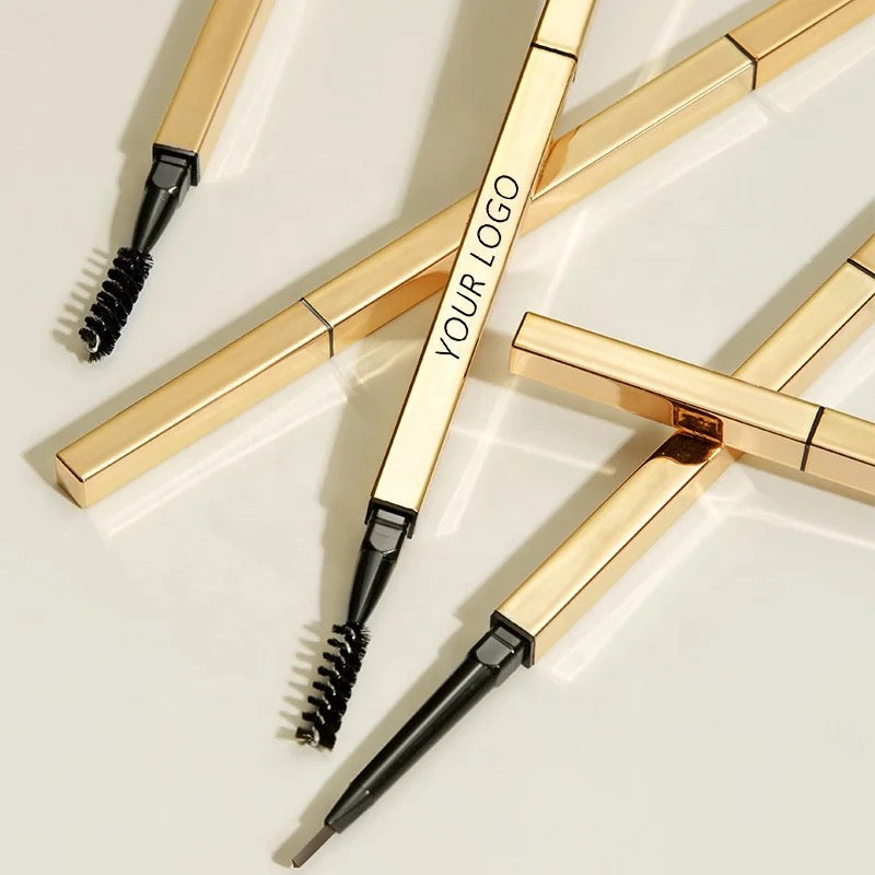 PRIVATE LABEL, 100pcs Wholesale Luxury PREMIUM Quality Vegan, Cruelty Free 
Gold Eyebrow Liner With Brush, Ultra Thin Waterproof Cream Brow Pencil 4 Shades