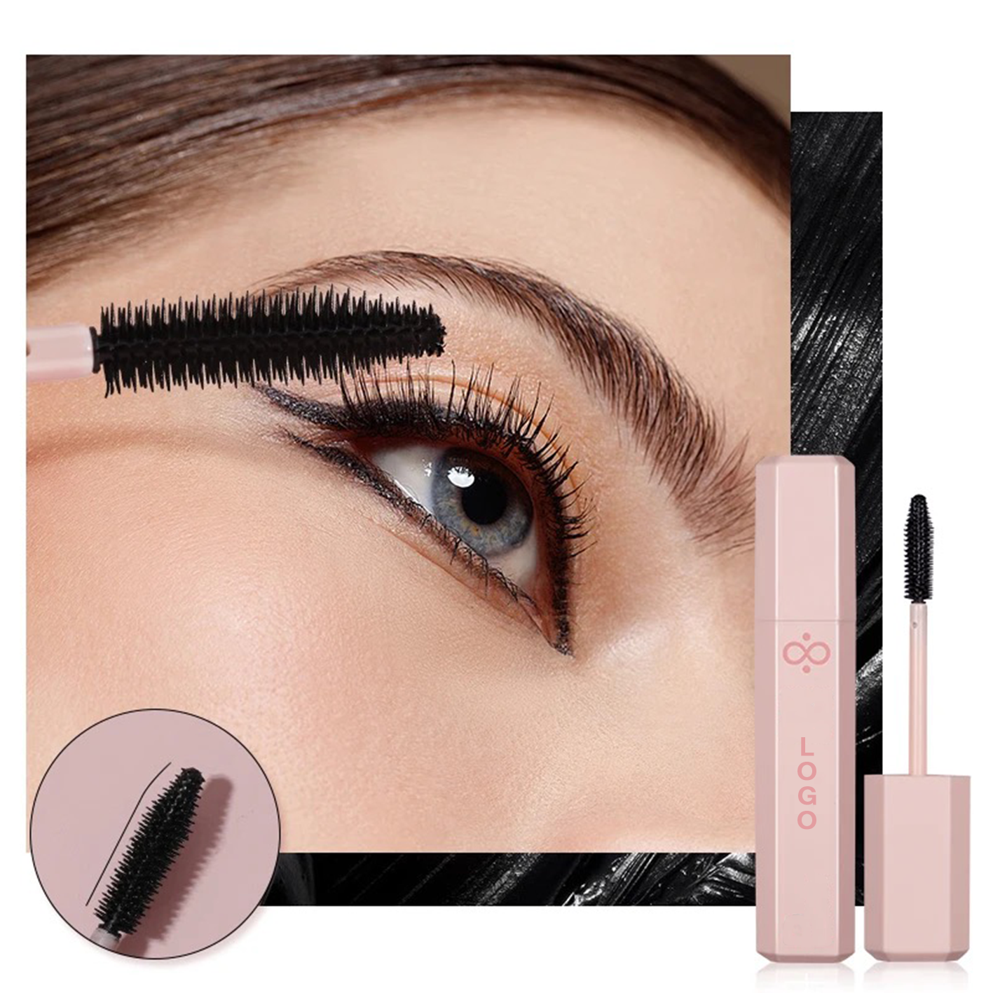 PRIVATE LABEL, 100pcs Wholesale Luxury PREMIUM Quality Vegan, Cruelty Free, Custom Pink Irregular Shape Mascara, Lightweight, Waterproof, Sweatproof, Volumizing, Waterproof Mascara, 3D Curl Mascara.