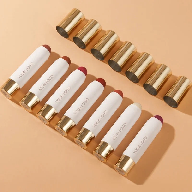 PRIVATE LABEL, 100pcs Wholesale Luxury PREMIUM Quality Vegan, Cruelty Free, Eco Friendly Craft Custom Gold Packaging Rosey Cream Blush Sticks. 7 Shades