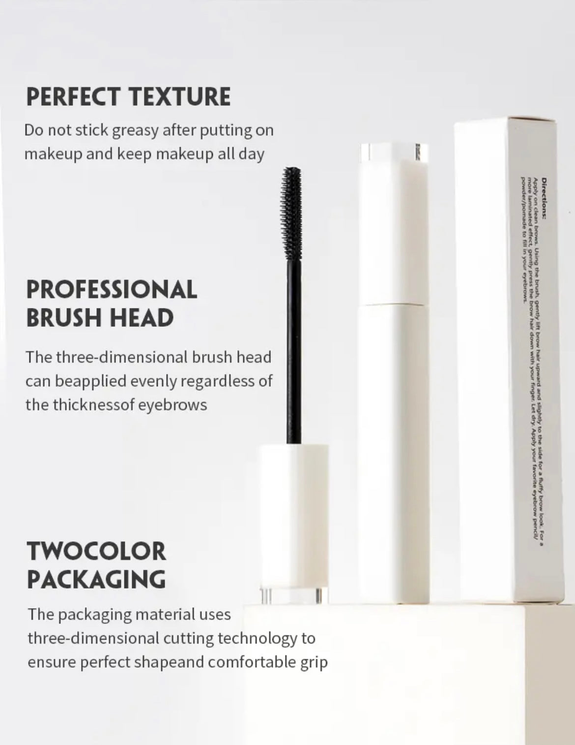 PRIVATE LABEL, 100pcs Wholesale Luxury PREMIUM Quality Vegan, Cruelty Free, Custom White Wand Tube Waterproof Long Lasting Brow Sculpt Wax, Organic Eyebrow Strong Hold Styling Gel