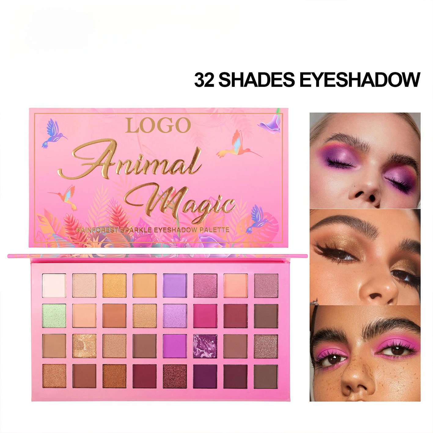 PRIVATE LABEL, 100pcs Wholesale Luxury PREMIUM Quality Vegan, Cruelty Free, Custom Cute Pink Package Eyeshadow Vendor, Waterproof High Pigment Luminous Shimmer Glitter Eye Shadow Palette 32 Shades