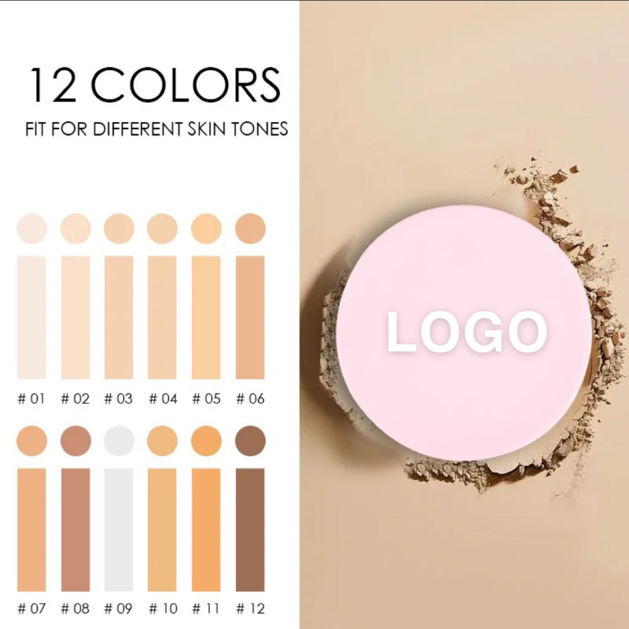 PRIVATE LABEL, 100 pcs Wholesale Luxury PREMIUM Quality Vegan, Cruelty Free 
Pink Round Foundation Powder Concealer & Oil Control Antioxidant Compact Powder 12 Shades