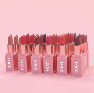 PRIVATE LABEL, 100pcs Wholesale Luxury PREMIUM Quality Vegan, Cruelty Free Pink Mirror Waterproof Long Lasting Moisturizing/Matte Lipstick Cream Nude Velvet Lipstick 48 Shades