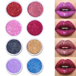 PRIVATE LABEL 100 Piece Wholesale Waterproof ,PREMIUM Quality, Vegan, Cruelty Free Diamond Shining Lip Loose Glitter Powder, Lip Liner, Lip Primer, Brush, Glitter Lip Kit