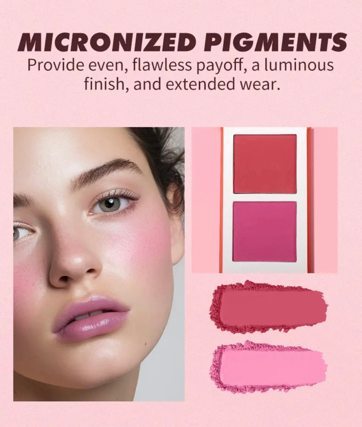 PRIVATE LABEL, 100pcs Wholesale Luxury PREMIUM Quality Vegan, Cruelty Free 2-in-1 Cheek Blush Pressed Powder Pan Pink Talc Free Blusher Palette Glow Duo