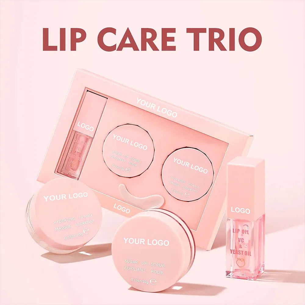 PRIVATE LABEL, 100pcs Wholesale Luxury PREMIUM Quality Vegan, Cruelty Free, 
Nourishing, Moisturizing and Exfoliating Lip Care Trio, Organic Collagen Sugar Lip Scrub, Hydrating Lip Mask and Lip Oil Kit, Lip Care Set 7 Flavors