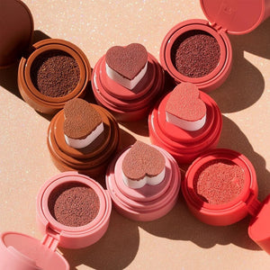 PRIVATE LABEL, 100 sets Wholesale Luxury PREMIUM Quality Vegan, Cruelty Free Bouncy Liquid Cushion Blusher, Pink Heart Shaped Cheek Blush Stamp 4 Shades