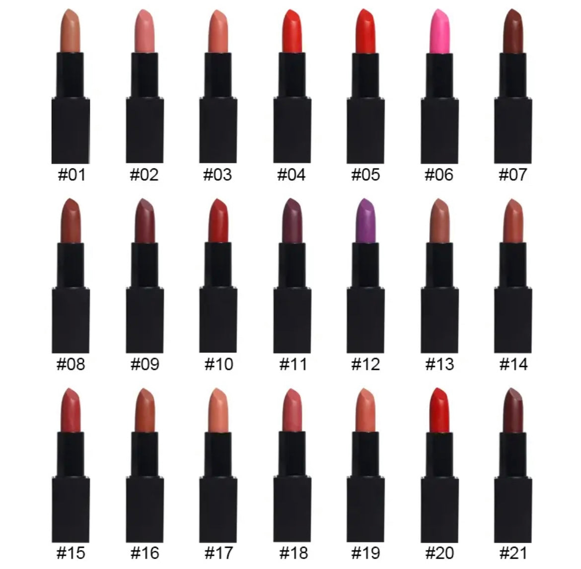 PRIVATE LABEL Wholesale Waterproof ,PREMIUM Quality, Vegan, Cruelty Free 
Custom Waterproof Matte High Pigment Long Lasting Lipstick 21 Shades