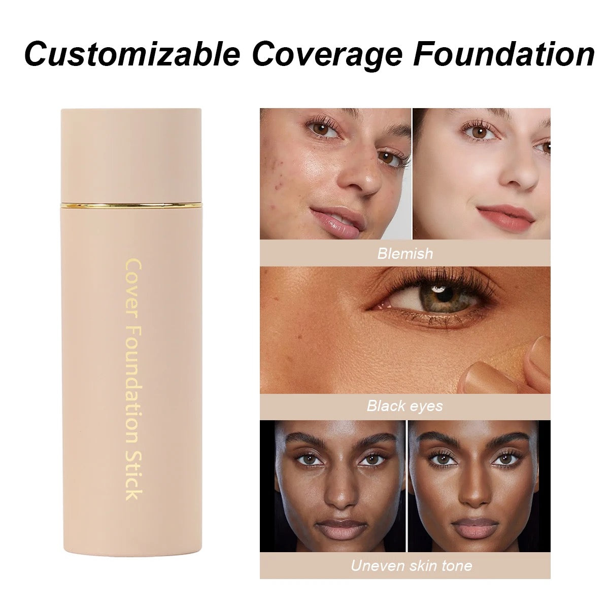 PRIVATE LABEL, 100pcs Wholesale Luxury PREMIUM Quality Vegan, Cruelty Free Waterproof Full Coverage Concealer Stick Silky Foundation in Gold/ Pink Aluminum Can