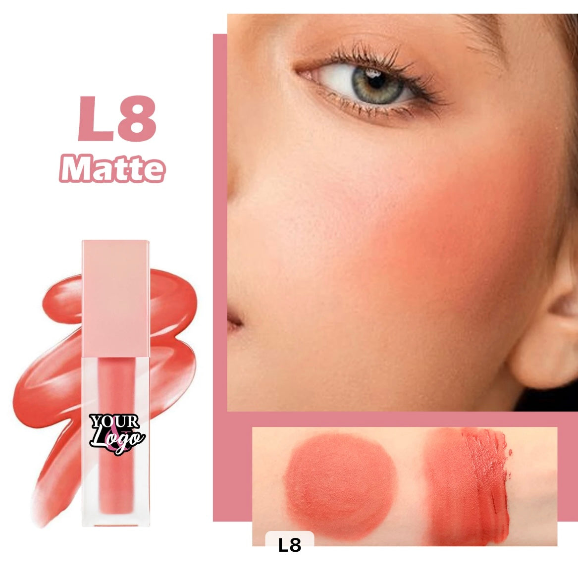 PRIVATE LABEL, 100pcs Wholesale Luxury PREMIUM Quality Vegan, Cruelty Free Pink Tube Long Lasting Glossy & Matte Creamy Liquid Blush 8 Shades