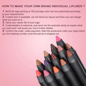 PRIVATE LABEL, 100pcs Wholesale Luxury PREMIUM Quality Vegan, Cruelty Free Custom your Logo Long Lasting Waterproof Professional Creamy Lip Liner 12 Shades