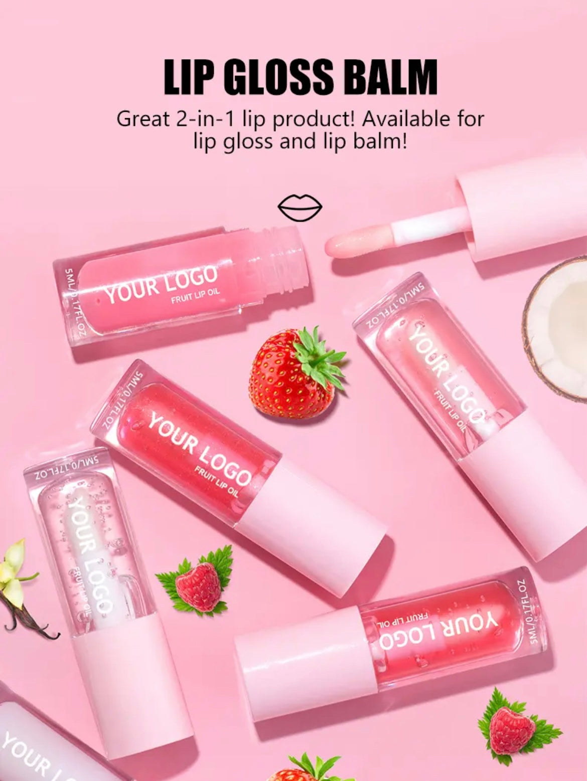 PRIVATE LABEL, 100pcs Wholesale Luxury PREMIUM Quality Vegan, Cruelty Free Non-Sticky Nourishing Natural Shine Tinted Moisturizing Hydrating Juicy Lip Oil