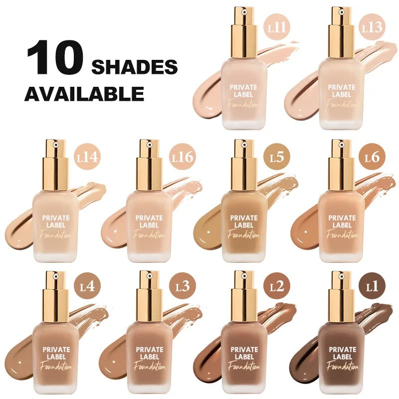 PRIVATE LABEL, Wholesale Luxury PREMIUM Quality Vegan, Cruelty Free Custom Ultra Luxury Waterproof Matte Finish Full Coverage Liquid Foundation with Hyaluronic Acid