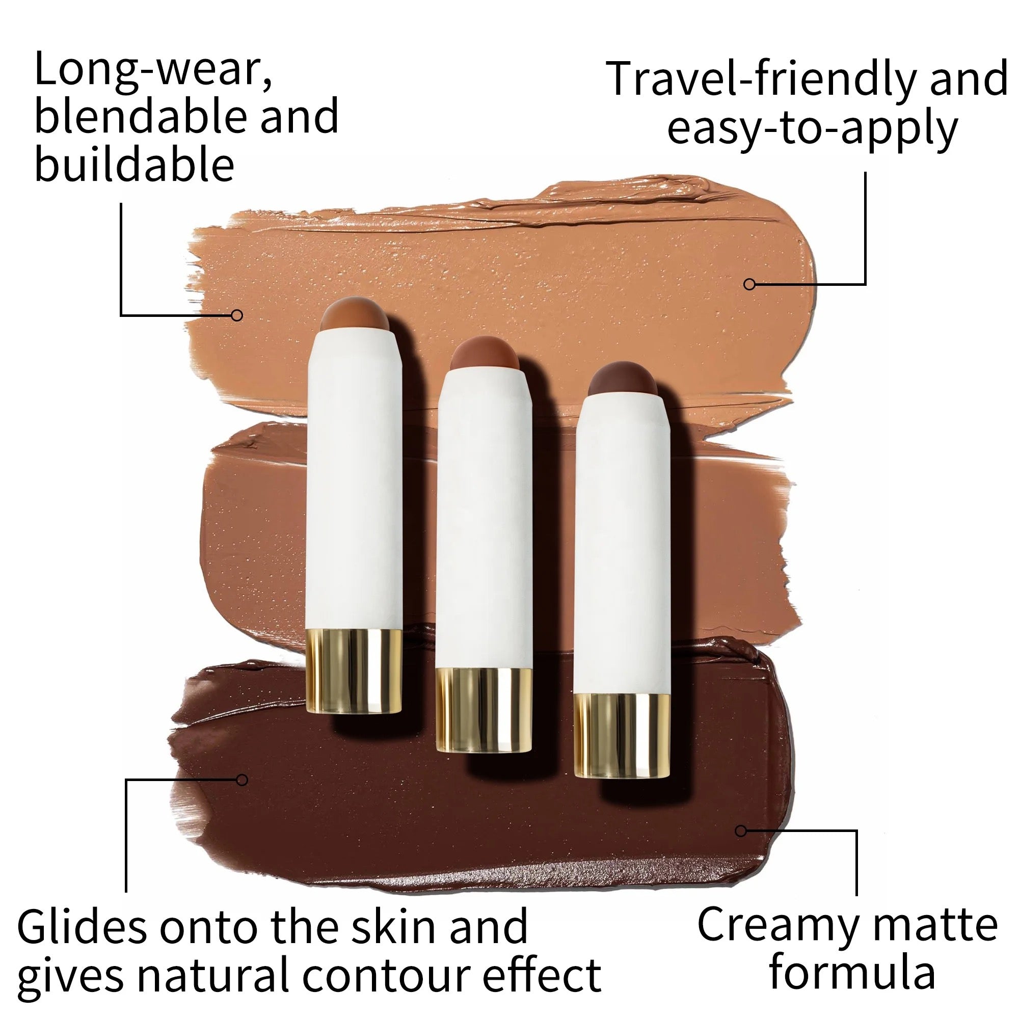 PRIVATE LABEL, 100pcs Wholesale Luxury PREMIUM quality Vegan, Cruelty Free, Eco Friendly Custom Gold Packaging Smoothing Cream Bronzer Contour Stick. 6 Shades (Free Shipping)