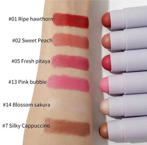 PRIVATE LABEL, 100pcs Wholesale Luxury PREMIUM Quality Vegan, Cruelty Free, Waterproof Purple Tube 3-in-1 SPF Peachy Cheek High Pigment Blush Sticks