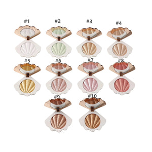 PRIVATE LABEL, 100 pcs Wholesale Luxury PREMIUM Quality Vegan, Cruelty Free, 
Unique Custom Cute Pink/White and Gold Shell Bronzer, Single Pressed Powder Highlighter 10 Shades