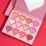 PRIVATE LABEL, 100pcs Wholesale Luxury PREMIUM Quality Vegan, Cute Pink High Pigmented Heart Palette with Mirror. 12 Shades.