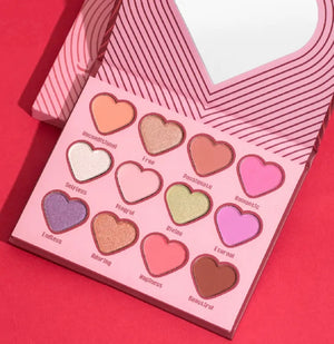 PRIVATE LABEL, 100pcs Wholesale Luxury PREMIUM Quality Vegan, Cute Pink High Pigmented Heart Palette with Mirror. 12 Shades.