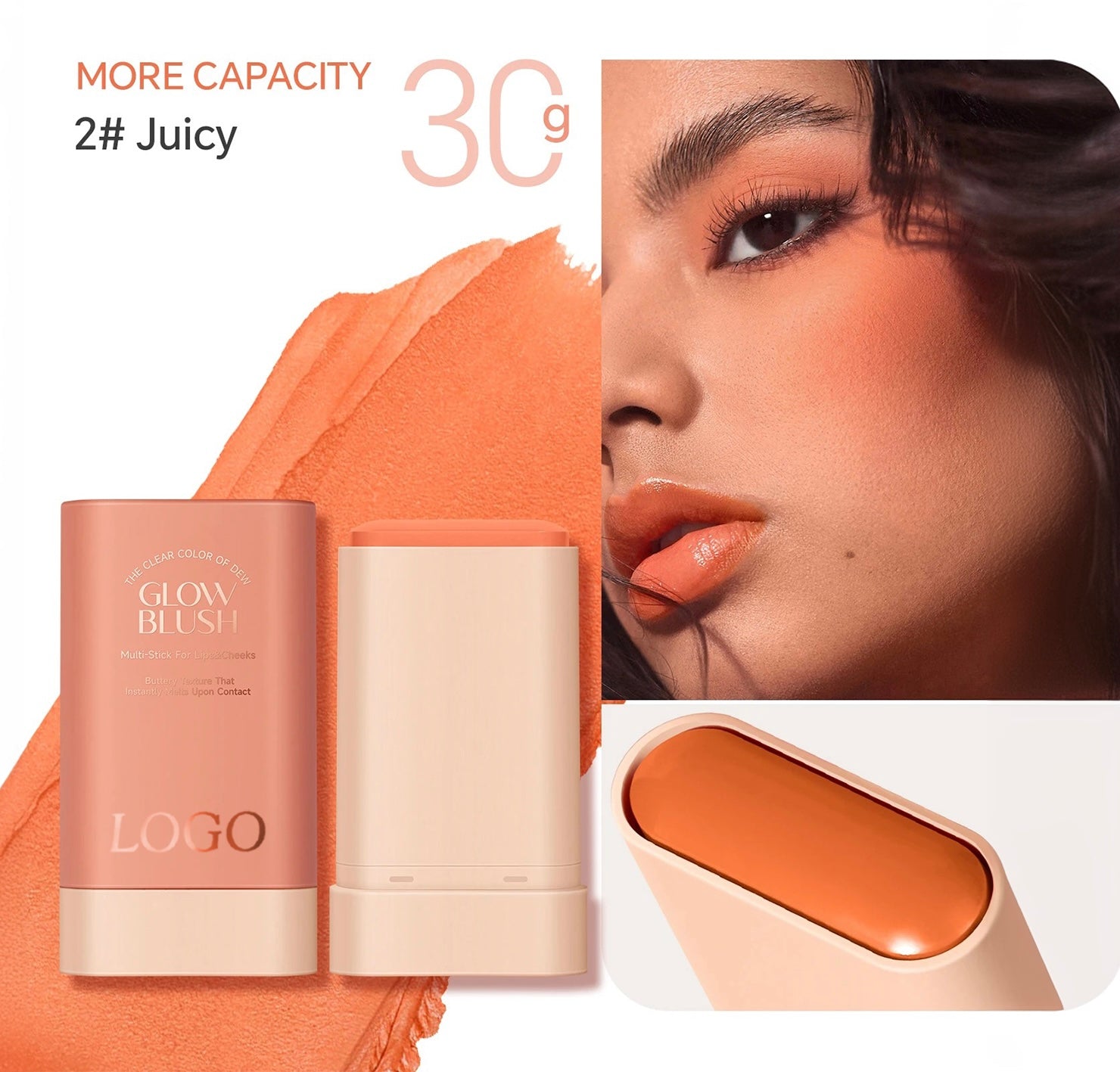 PRIVATE LABEL, 100pcs Wholesale Luxury PREMIUM Quality Vegan, Cruelty Free Rose Gold High Pigment Long Lasting Waterproof Cream Glow Blush Stick. 3 Shades