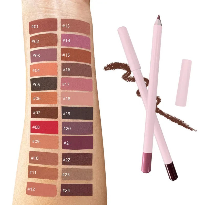 PRIVATE LABEL 100 Piece Wholesale Waterproof ,PREMIUM Quality, Vegan, Cruelty Free Custom Cute Pink Waterproof Long Lasting Lip Liner Pencil 24 Shades