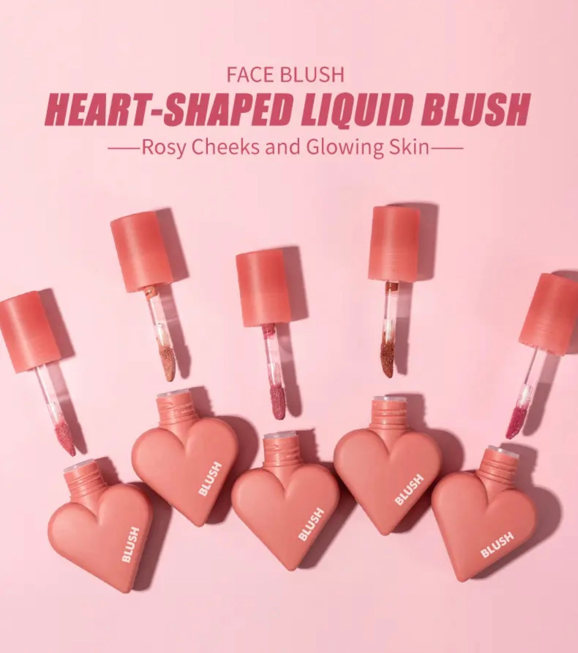 PRIVATE LABEL, 100pcs Wholesale Luxury PREMIUM Quality Vegan, Cruelty Free Face Makeup Heart Shaped Lip Eye Cheek Liquid Blush, Long Lasting High Pigmented Blush Tint