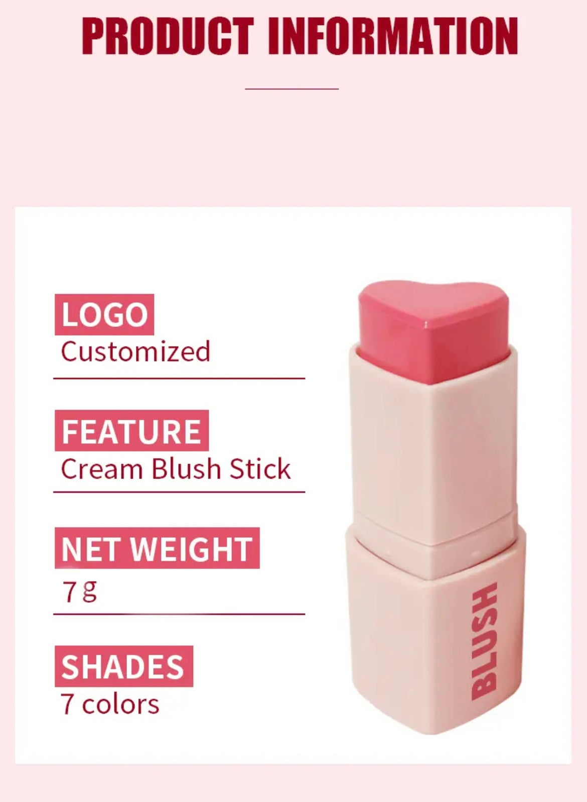 PRIVATE LABEL, 100pcs Wholesale Luxury PREMIUM Quality Vegan, Cruelty Free Heart Shape Creamy Blush on Stick, Organic Cheek Tinted Cosmetic Heart Blush