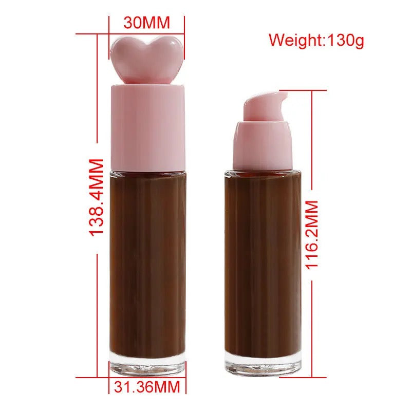 PRIVATE LABEL, 100 pcs Wholesale Luxury PREMIUM Quality Vegan, Cruelty Free 
Custom Cute Pink Heart Shaped Full Waterproof Coverage Long Lasting Matte SPF20 Liquid Foundation 30 Shades