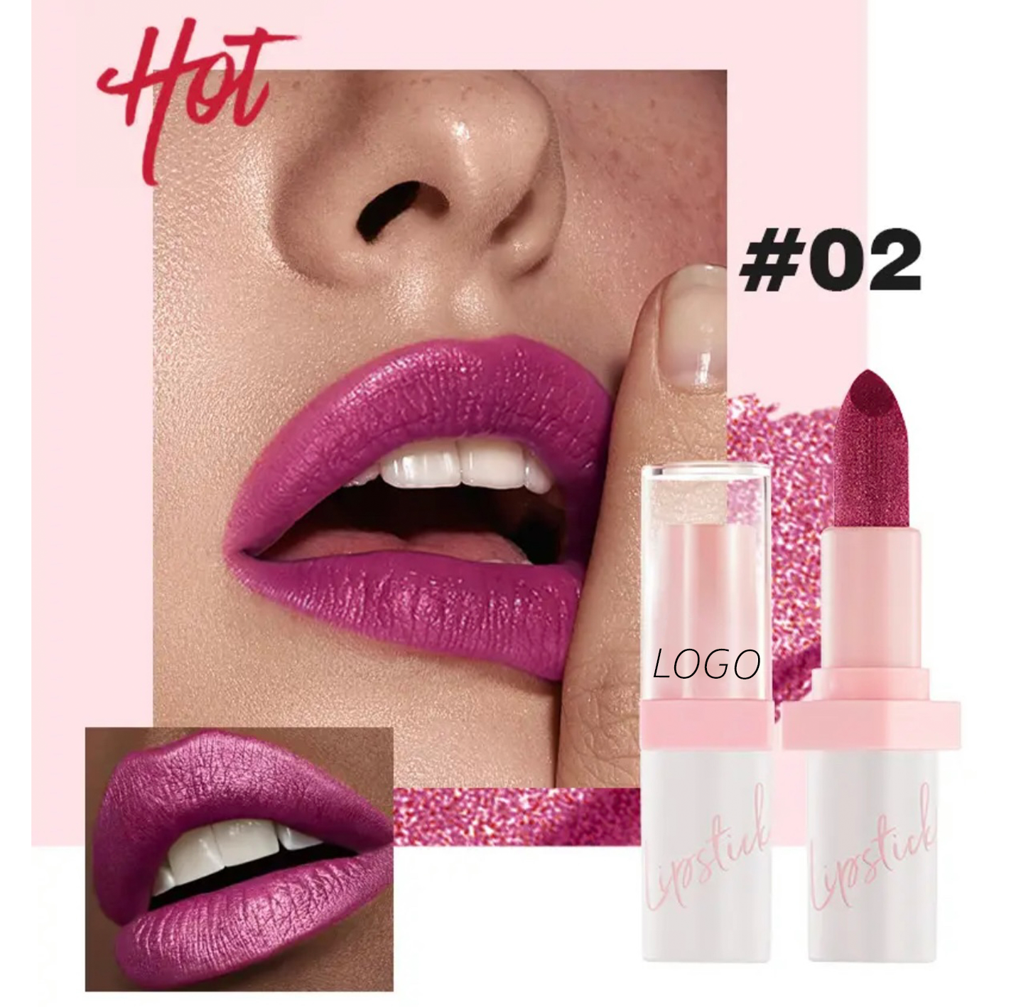 PRIVATE LABEL, 100pcs Wholesale Luxury PREMIUM Quality Vegan, Cruelty Free 24 Hour Long Lasting Matte Shiny Lipstick, Glitter Shimmer Metallic Lipstick