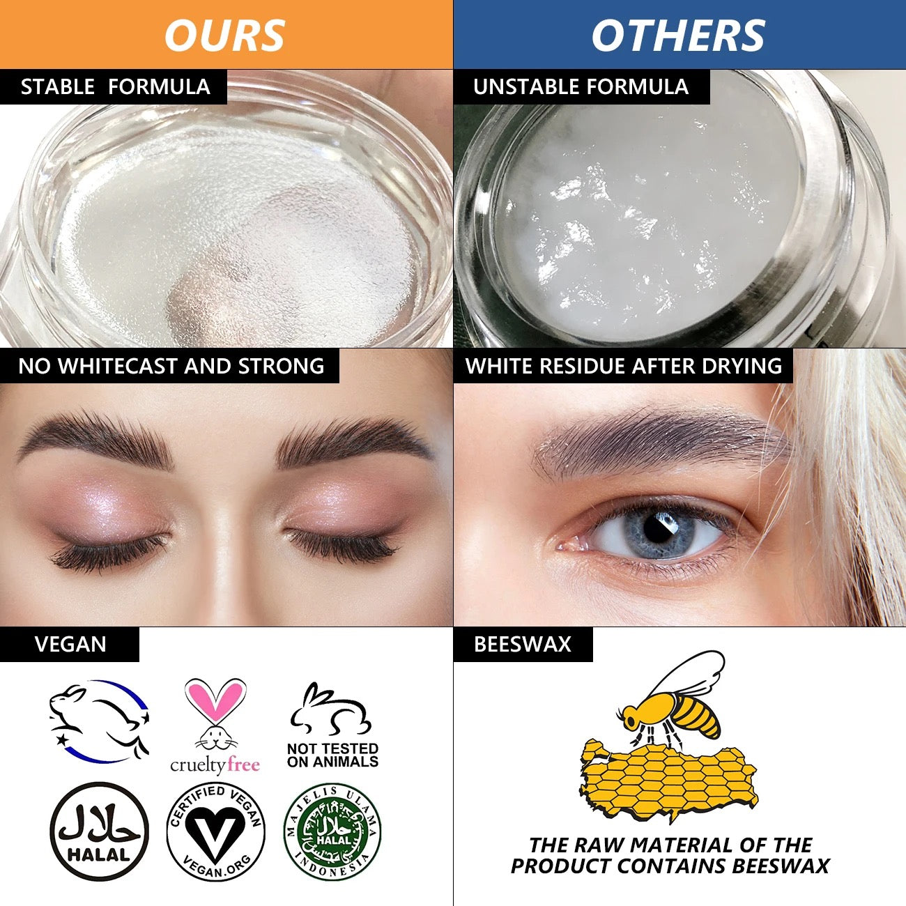 PRIVATE LABEL, 100pcs Wholesale Luxury PREMIUM Quality Vegan, Cruelty Free Black Waterproof Long Lasting Clear Styling Eyebrow Soap Strong Hold  Perfecting Eyebrow Pomade