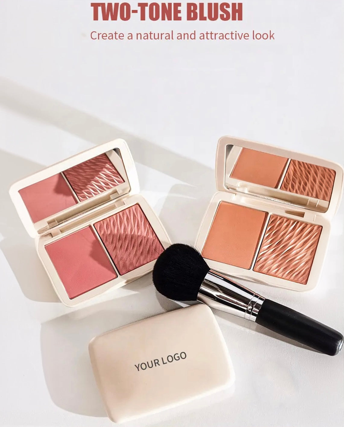 PRIVATE LABEL, 100pcs Wholesale Luxury PREMIUM Quality Vegan, Cruelty Free 2-in-1 Matte Blush and Shimmer Highlighter Duo, Cream Powder Highlighter Palette