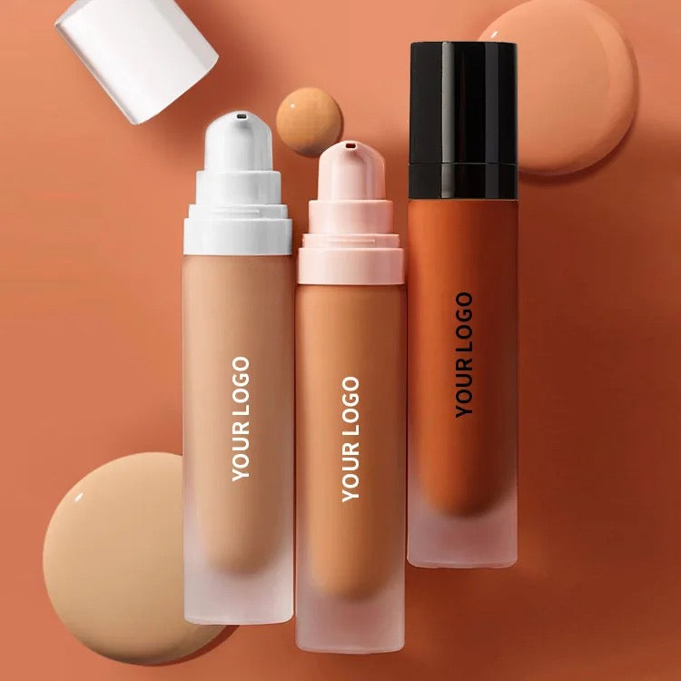 PRIVATE LABEL, Wholesale 100 Pcs Luxury PREMIUM Quality Vegan, Cruelty Free White Pump Bottle Matte Cream Foundation 30ml Full Coverage Makeup Base, Long Lasting Waterproof Concealer, Custom Liquid Foundation 18 Shades