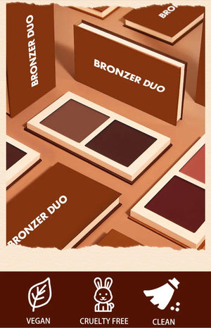 PRIVATE LABEL, 100pcs Wholesale Luxury PREMIUM Quality Vegan, Cruelty Free 2-in-1 Matte Facial Contour Pressed Powder, High Pigment Powder Blush Bronzer Duo Palette