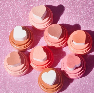 PRIVATE LABEL, 100 sets Wholesale Luxury PREMIUM Quality Vegan, Cruelty Free Bouncy Liquid Cushion Blusher, Pink Heart Shaped Cheek Blush Stamp 4 Shades