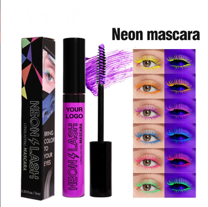 PRIVATE LABEL, 100pcs Wholesale Luxury PREMIUM Quality Vegan, Cruelty Free, Multicolor UV Neon Mascara, Cosmetic High Pigmented Shiny Eye Luminous Mascara, Quick Dry, Glow in the Dark Florescent Mascara. 6 Colors