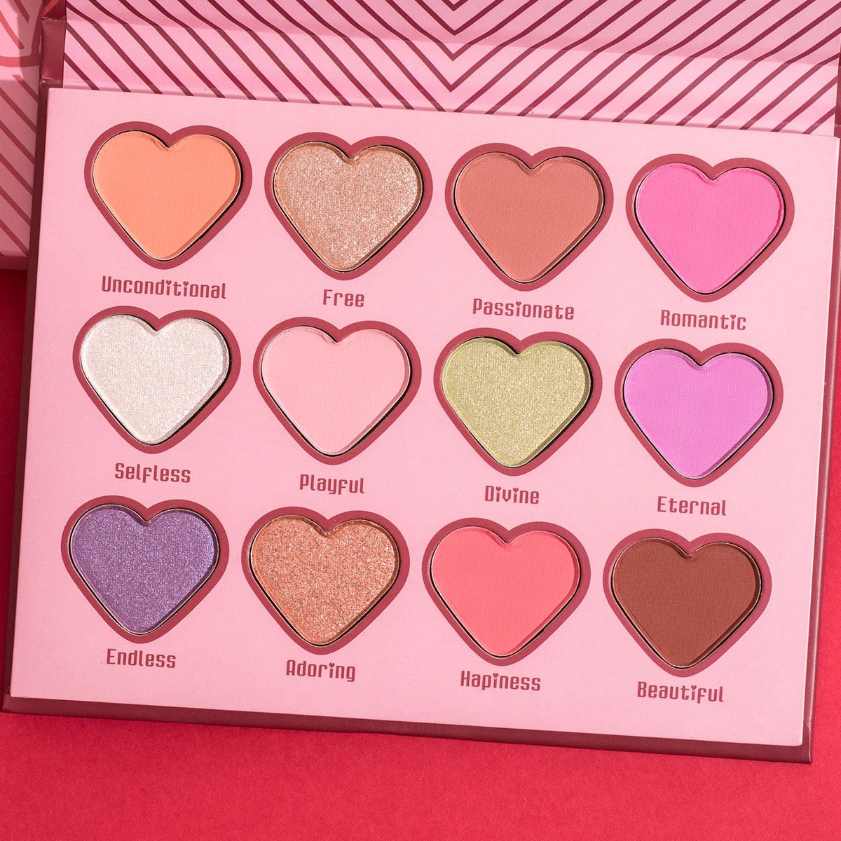 PRIVATE LABEL, 100pcs Wholesale Luxury PREMIUM Quality Vegan, Cute Pink High Pigmented Heart Palette with Mirror. 12 Shades.