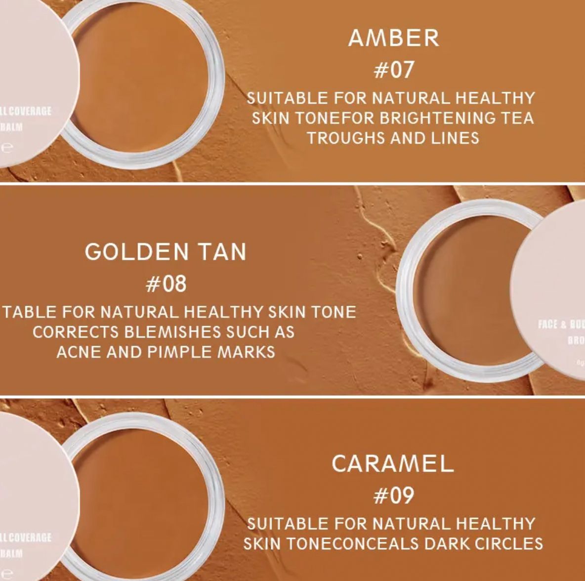 PRIVATE LABEL, 100pcs Wholesale Luxury PREMIUM Quality Vegan, Cruelty Free 
The Darkest Shade Full Coverage Bronzing Balm Waterproof Moisturizing Long Lasting Creamy Inclusivity Concealers 15 Shades