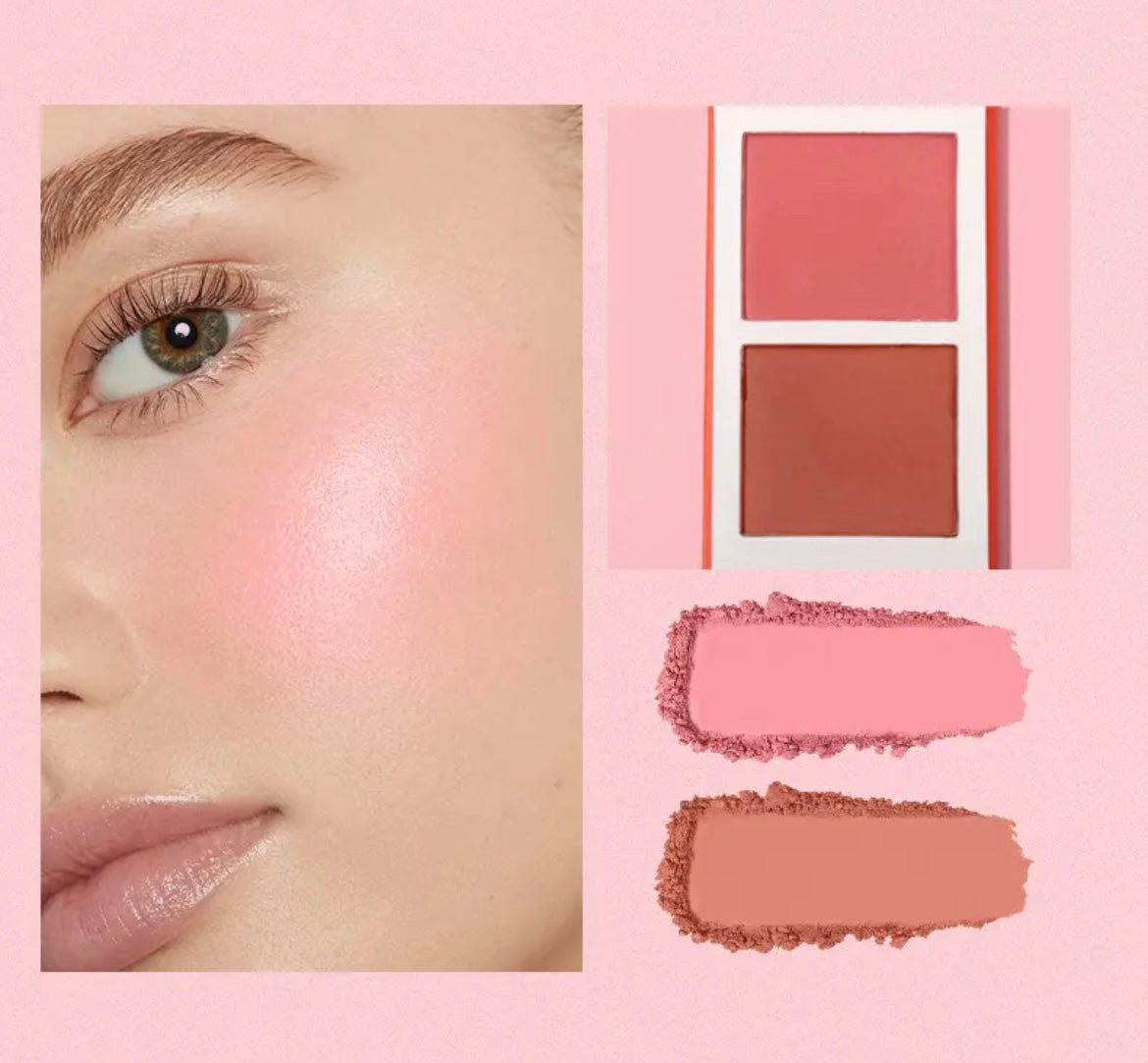 PRIVATE LABEL, 100pcs Wholesale Luxury PREMIUM Quality Vegan, Cruelty Free 2-in-1 Cheek Blush Pressed Powder Pan Pink Talc Free Blusher Palette Glow Duo