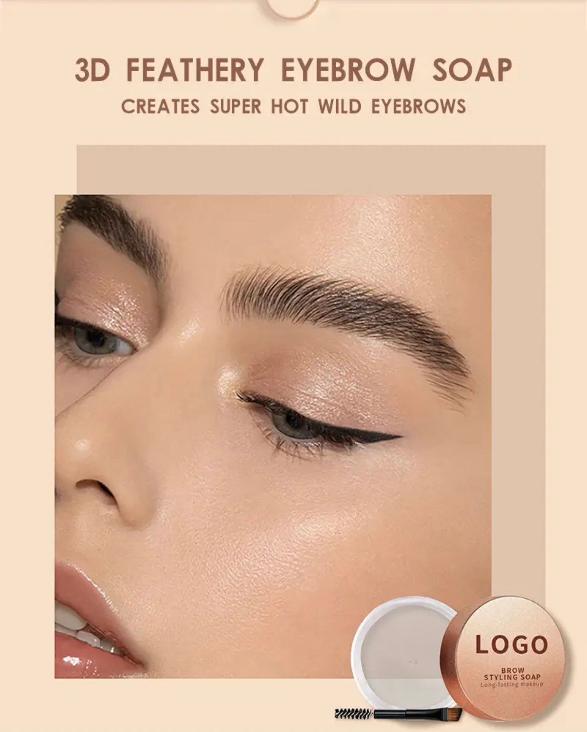 PRIVATE LABEL, 100pcs Wholesale Luxury PREMIUM Quality Vegan, Cruelty Free Rose Gold Waterproof Long Lasting Clear Styling Eyebrow Soap Strong Hold  Perfecting Eyebrow Pomade