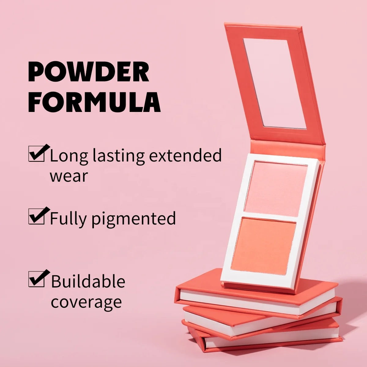 PRIVATE LABEL, 100pcs Wholesale Luxury PREMIUM Quality Vegan, Cruelty Free 2-in-1 Cheek Blush Pressed Powder Pan Pink Talc Free Blusher Palette Glow Duo