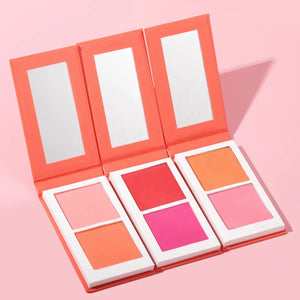 PRIVATE LABEL, 100pcs Wholesale Luxury PREMIUM Quality Vegan, Cruelty Free 2-in-1 Cheek Blush Pressed Powder Pan Pink Talc Free Blusher Palette Glow Duo